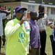 Rapper Kanye West drinks from a bottle of water during a visit to the Uganda Women’s Effort to Save Orphans (UWESO) Children’s Village in Masulita, outside Kampala, in Uganda Tuesday, Oct. 16, 2018.